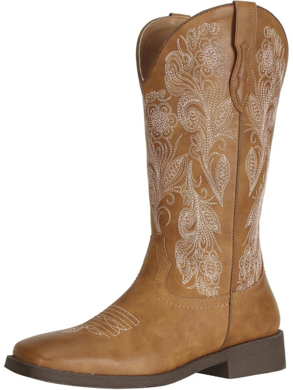 Women’s Tan Cowboy Boots Square Toe Embroidered Western Cowgirl Boots